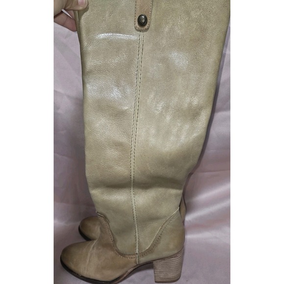Vince Camuto Shoes - Vince Camuto Cream Leather Chunk Heel Boots